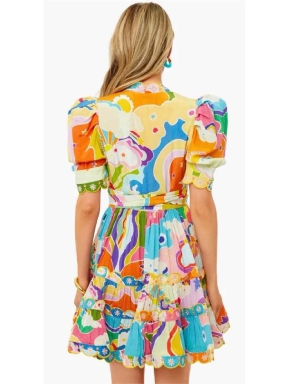 Celia B • Andromeda Dress mini tropical floral puff sleeve scalloped tiered - Picture 5 of 16